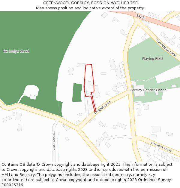 GREENWOOD, GORSLEY, ROSS-ON-WYE, HR9 7SE: Location map and indicative extent of plot