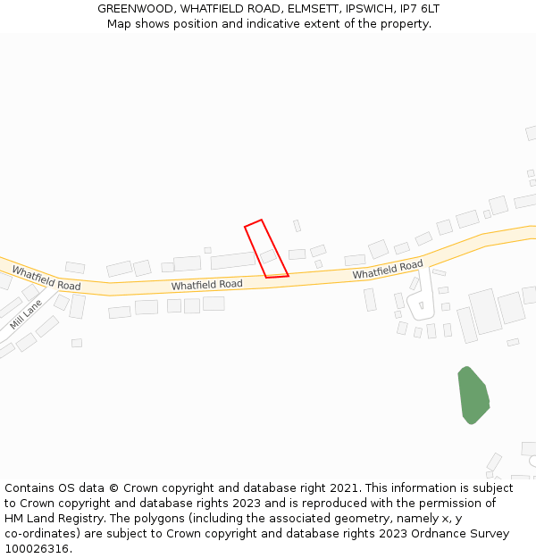 GREENWOOD, WHATFIELD ROAD, ELMSETT, IPSWICH, IP7 6LT: Location map and indicative extent of plot