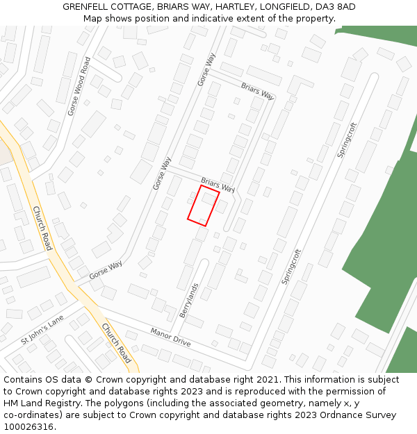 GRENFELL COTTAGE, BRIARS WAY, HARTLEY, LONGFIELD, DA3 8AD: Location map and indicative extent of plot