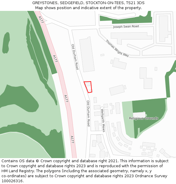 GREYSTONES, SEDGEFIELD, STOCKTON-ON-TEES, TS21 3DS: Location map and indicative extent of plot