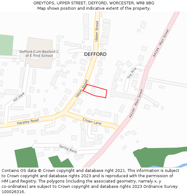 GREYTOPS, UPPER STREET, DEFFORD, WORCESTER, WR8 9BG: Location map and indicative extent of plot