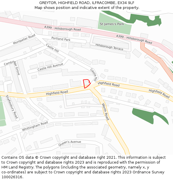 GREYTOR, HIGHFIELD ROAD, ILFRACOMBE, EX34 9LF: Location map and indicative extent of plot