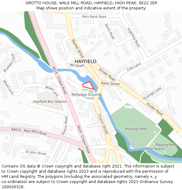 GROTTO HOUSE, WALK MILL ROAD, HAYFIELD, HIGH PEAK, SK22 2ER: Location map and indicative extent of plot