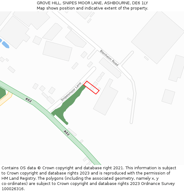 GROVE HILL, SNIPES MOOR LANE, ASHBOURNE, DE6 1LY: Location map and indicative extent of plot