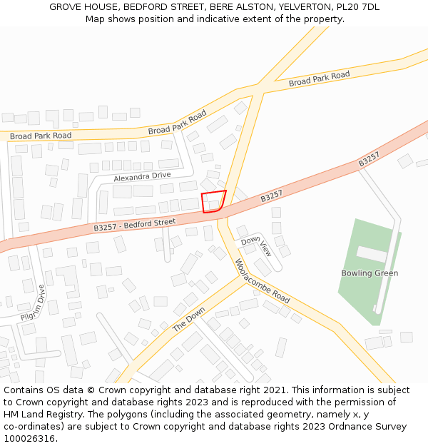 GROVE HOUSE, BEDFORD STREET, BERE ALSTON, YELVERTON, PL20 7DL: Location map and indicative extent of plot