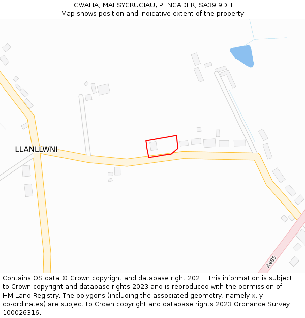 GWALIA, MAESYCRUGIAU, PENCADER, SA39 9DH: Location map and indicative extent of plot