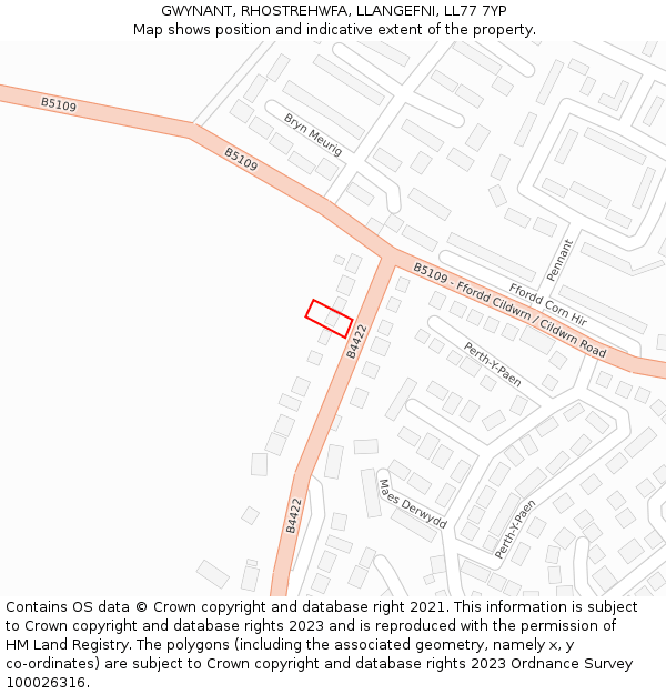 GWYNANT, RHOSTREHWFA, LLANGEFNI, LL77 7YP: Location map and indicative extent of plot