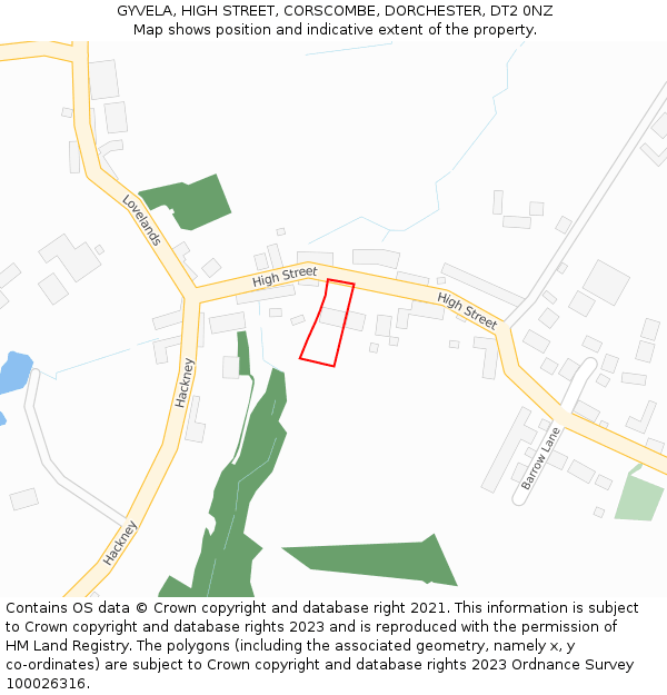 GYVELA, HIGH STREET, CORSCOMBE, DORCHESTER, DT2 0NZ: Location map and indicative extent of plot