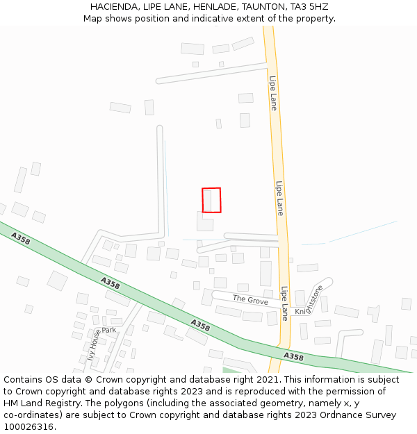 HACIENDA, LIPE LANE, HENLADE, TAUNTON, TA3 5HZ: Location map and indicative extent of plot