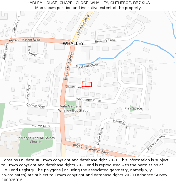 HADLEA HOUSE, CHAPEL CLOSE, WHALLEY, CLITHEROE, BB7 9UA: Location map and indicative extent of plot