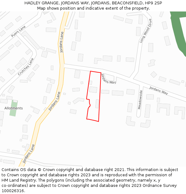 HADLEY GRANGE, JORDANS WAY, JORDANS, BEACONSFIELD, HP9 2SP: Location map and indicative extent of plot