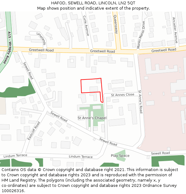 HAFOD, SEWELL ROAD, LINCOLN, LN2 5QT: Location map and indicative extent of plot