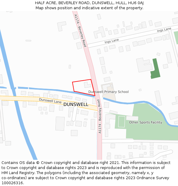 HALF ACRE, BEVERLEY ROAD, DUNSWELL, HULL, HU6 0AJ: Location map and indicative extent of plot