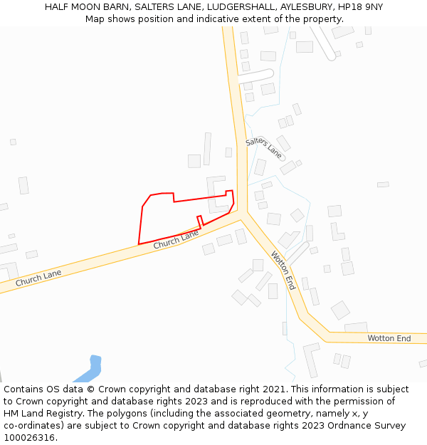 HALF MOON BARN, SALTERS LANE, LUDGERSHALL, AYLESBURY, HP18 9NY: Location map and indicative extent of plot