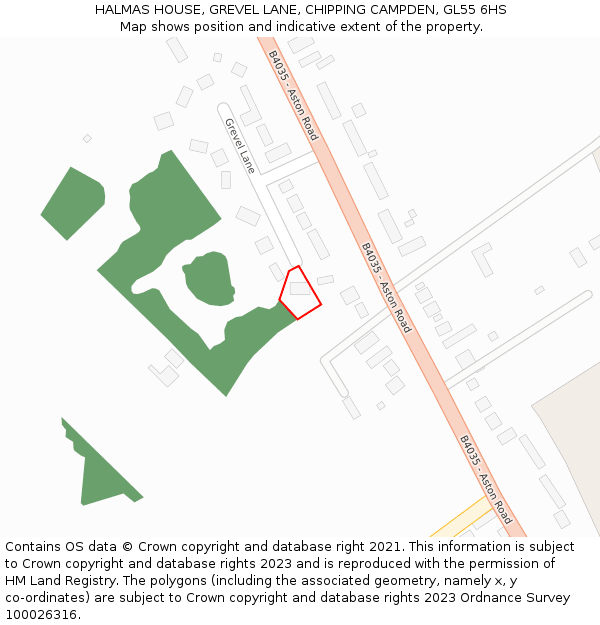 HALMAS HOUSE, GREVEL LANE, CHIPPING CAMPDEN, GL55 6HS: Location map and indicative extent of plot