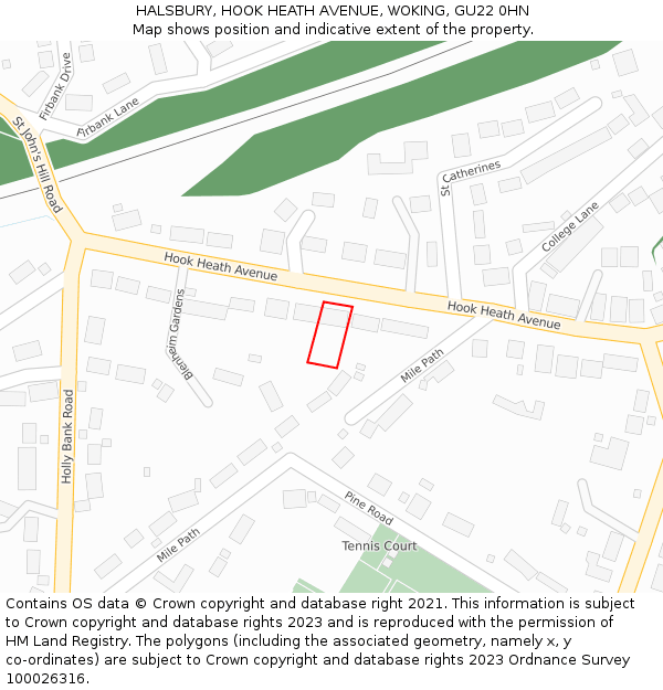 HALSBURY, HOOK HEATH AVENUE, WOKING, GU22 0HN: Location map and indicative extent of plot