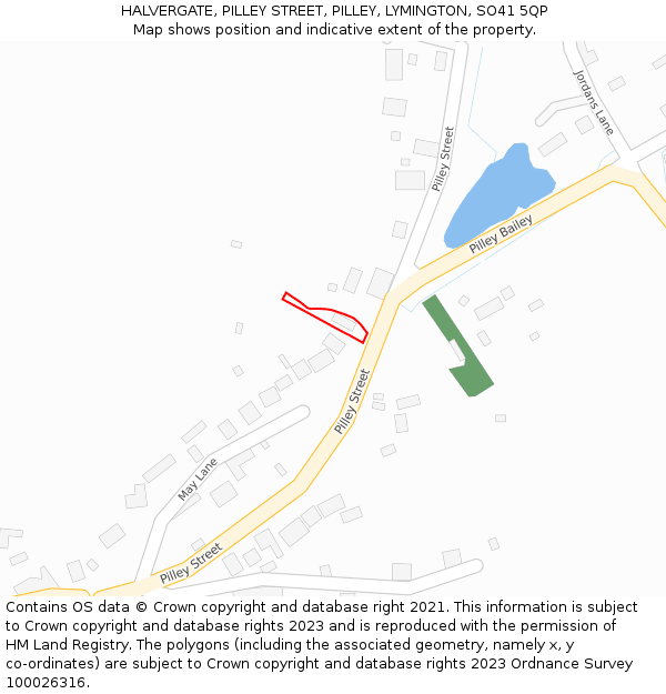 HALVERGATE, PILLEY STREET, PILLEY, LYMINGTON, SO41 5QP: Location map and indicative extent of plot