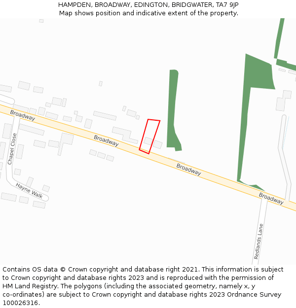 HAMPDEN, BROADWAY, EDINGTON, BRIDGWATER, TA7 9JP: Location map and indicative extent of plot