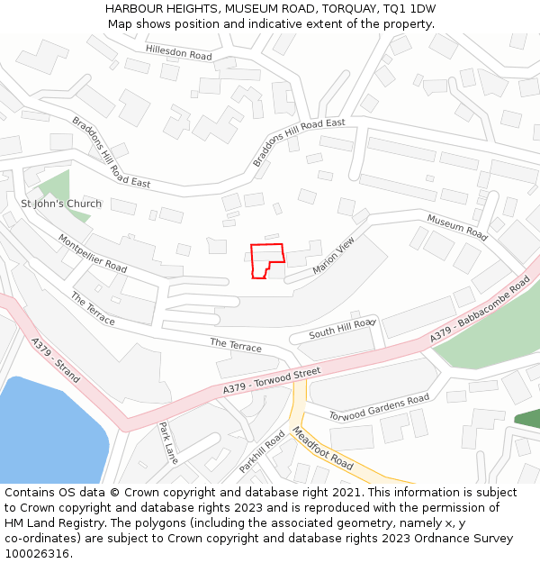 HARBOUR HEIGHTS, MUSEUM ROAD, TORQUAY, TQ1 1DW: Location map and indicative extent of plot