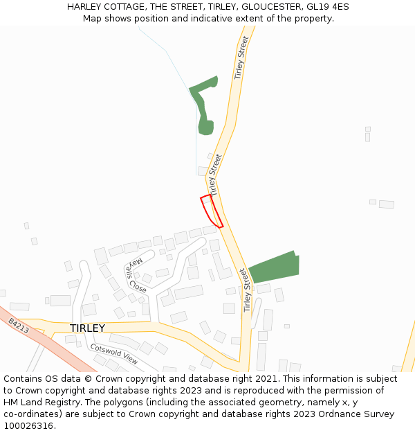 HARLEY COTTAGE, THE STREET, TIRLEY, GLOUCESTER, GL19 4ES: Location map and indicative extent of plot