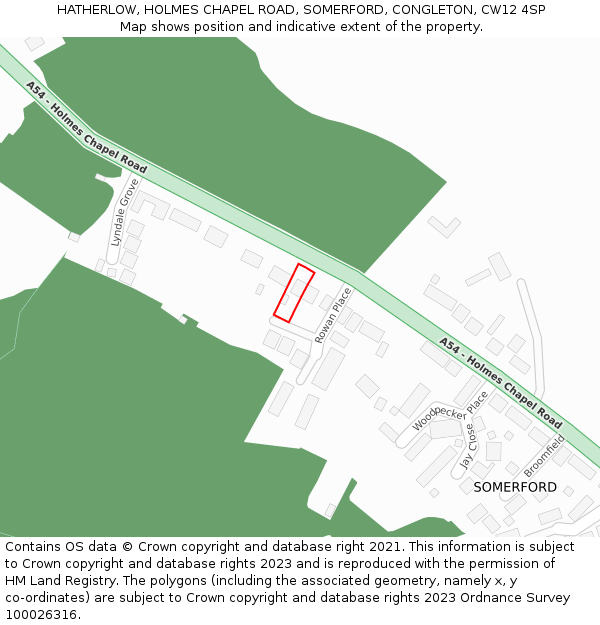 HATHERLOW, HOLMES CHAPEL ROAD, SOMERFORD, CONGLETON, CW12 4SP: Location map and indicative extent of plot