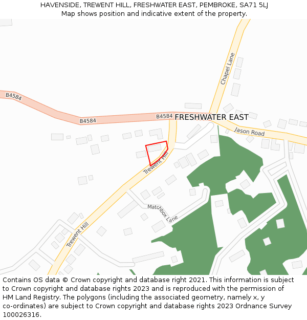 HAVENSIDE, TREWENT HILL, FRESHWATER EAST, PEMBROKE, SA71 5LJ: Location map and indicative extent of plot