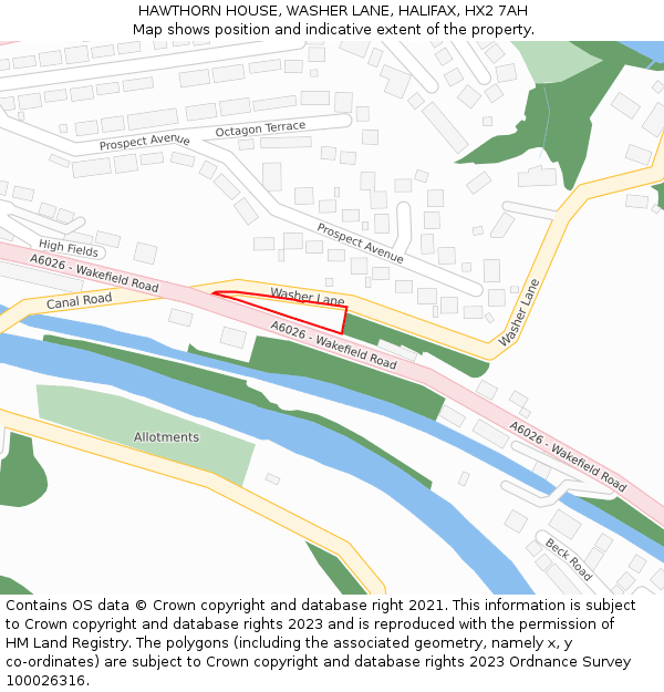 HAWTHORN HOUSE, WASHER LANE, HALIFAX, HX2 7AH: Location map and indicative extent of plot