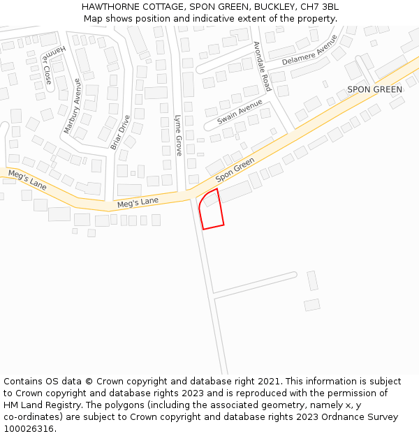 HAWTHORNE COTTAGE, SPON GREEN, BUCKLEY, CH7 3BL: Location map and indicative extent of plot