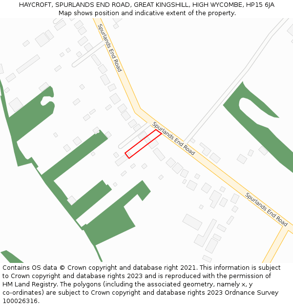 HAYCROFT, SPURLANDS END ROAD, GREAT KINGSHILL, HIGH WYCOMBE, HP15 6JA: Location map and indicative extent of plot