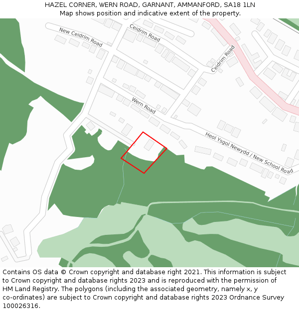 HAZEL CORNER, WERN ROAD, GARNANT, AMMANFORD, SA18 1LN: Location map and indicative extent of plot