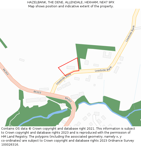 HAZELBANK, THE DENE, ALLENDALE, HEXHAM, NE47 9PX: Location map and indicative extent of plot