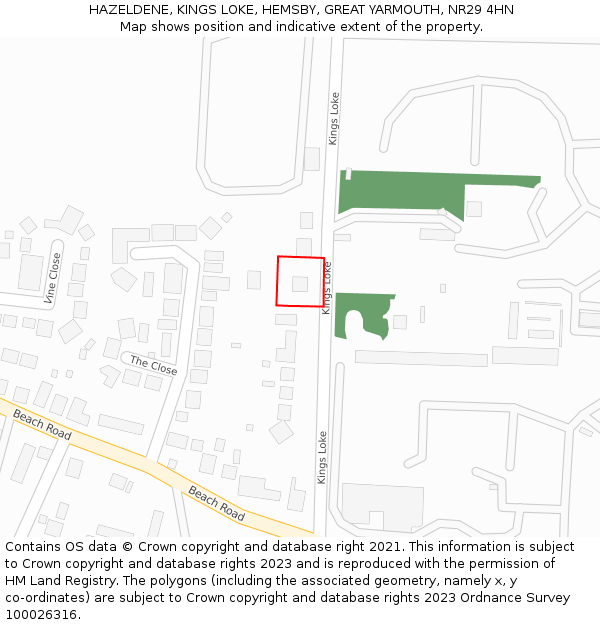 HAZELDENE, KINGS LOKE, HEMSBY, GREAT YARMOUTH, NR29 4HN: Location map and indicative extent of plot