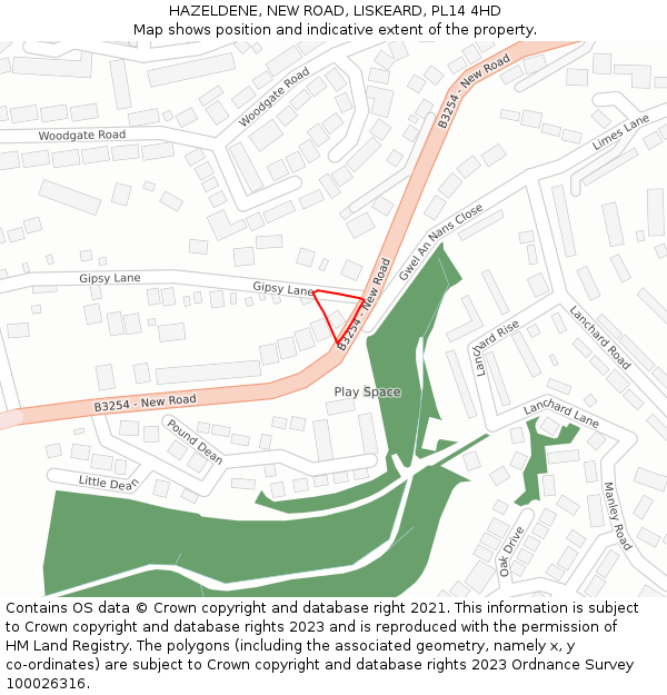 HAZELDENE, NEW ROAD, LISKEARD, PL14 4HD: Location map and indicative extent of plot