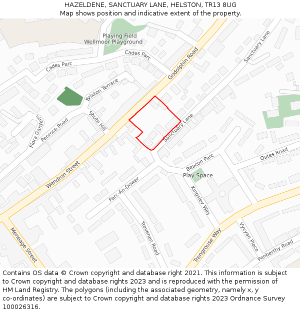 HAZELDENE, SANCTUARY LANE, HELSTON, TR13 8UG: Location map and indicative extent of plot