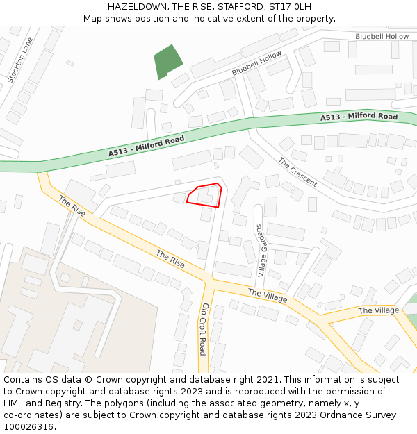 HAZELDOWN, THE RISE, STAFFORD, ST17 0LH: Location map and indicative extent of plot