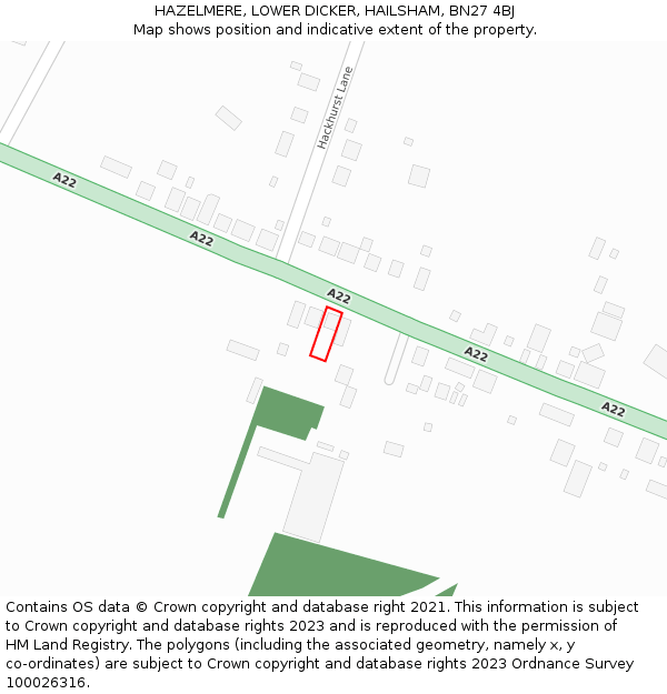 HAZELMERE, LOWER DICKER, HAILSHAM, BN27 4BJ: Location map and indicative extent of plot