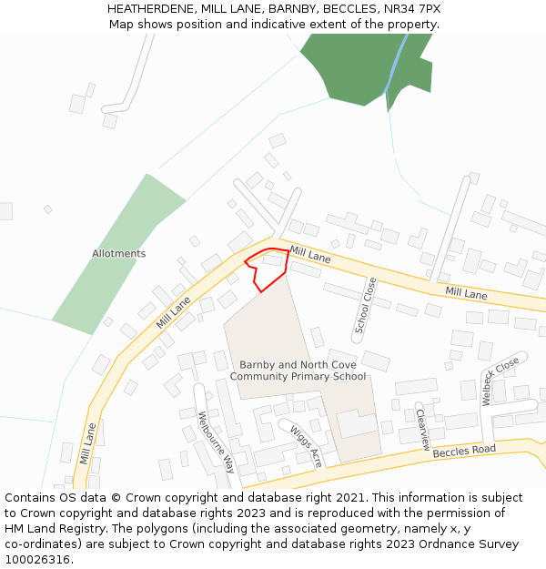 HEATHERDENE, MILL LANE, BARNBY, BECCLES, NR34 7PX: Location map and indicative extent of plot