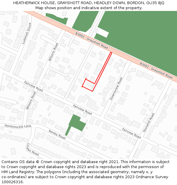 HEATHERWICK HOUSE, GRAYSHOTT ROAD, HEADLEY DOWN, BORDON, GU35 8JQ: Location map and indicative extent of plot