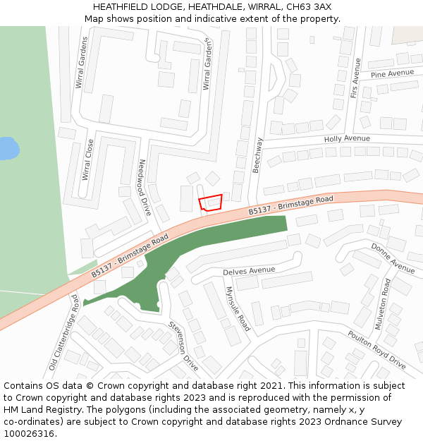 HEATHFIELD LODGE, HEATHDALE, WIRRAL, CH63 3AX: Location map and indicative extent of plot