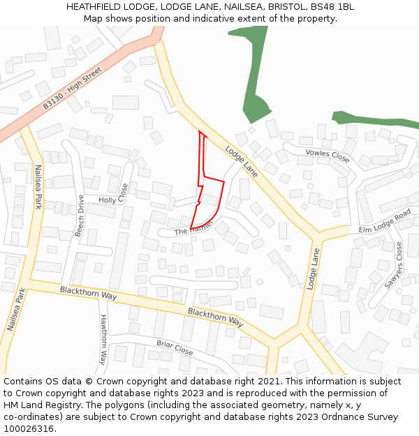 HEATHFIELD LODGE, LODGE LANE, NAILSEA, BRISTOL, BS48 1BL: Location map and indicative extent of plot