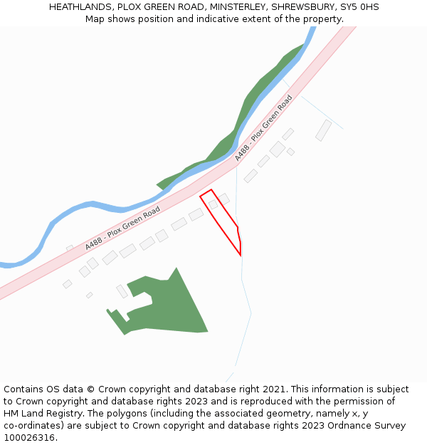 HEATHLANDS, PLOX GREEN ROAD, MINSTERLEY, SHREWSBURY, SY5 0HS: Location map and indicative extent of plot