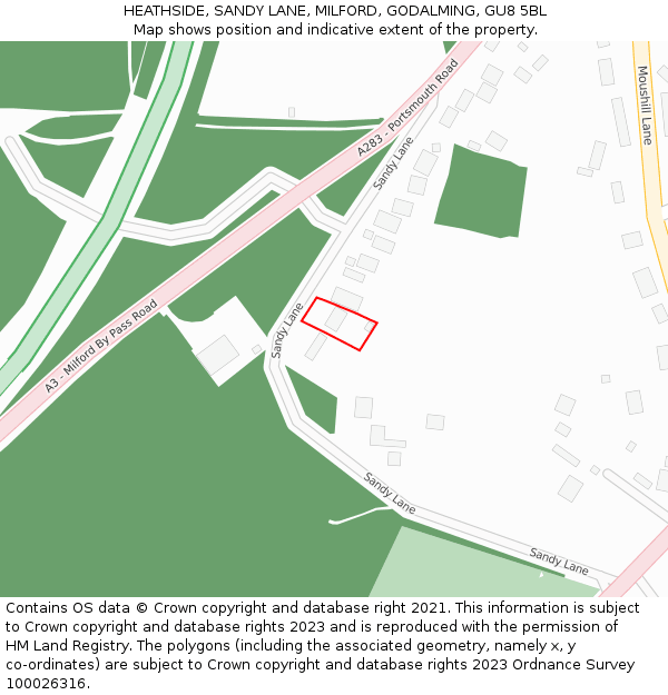 HEATHSIDE, SANDY LANE, MILFORD, GODALMING, GU8 5BL: Location map and indicative extent of plot