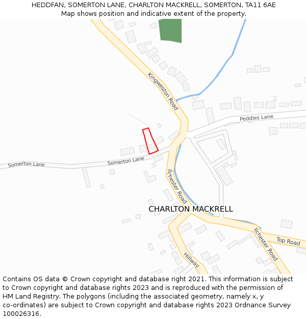 HEDDFAN, SOMERTON LANE, CHARLTON MACKRELL, SOMERTON, TA11 6AE: Location map and indicative extent of plot