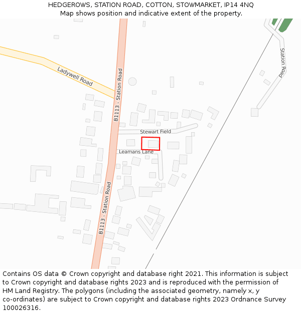 HEDGEROWS, STATION ROAD, COTTON, STOWMARKET, IP14 4NQ: Location map and indicative extent of plot