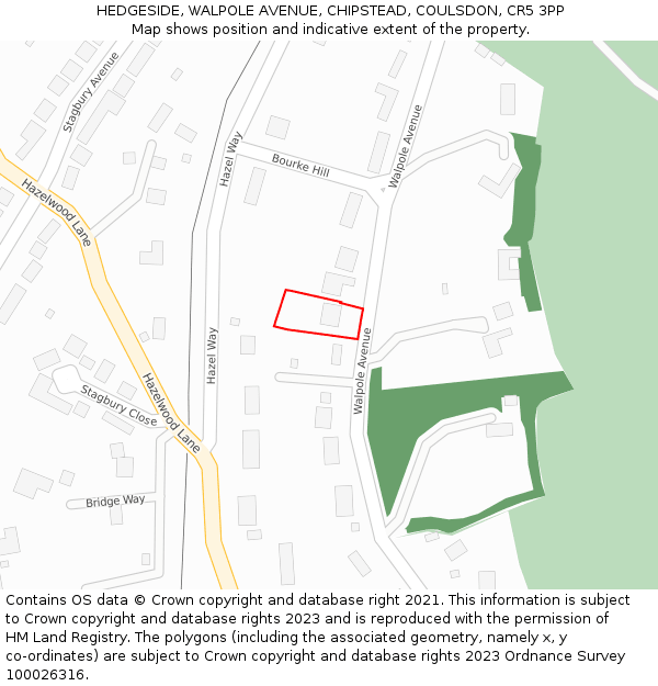 HEDGESIDE, WALPOLE AVENUE, CHIPSTEAD, COULSDON, CR5 3PP: Location map and indicative extent of plot