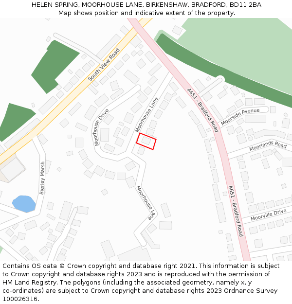 HELEN SPRING, MOORHOUSE LANE, BIRKENSHAW, BRADFORD, BD11 2BA: Location map and indicative extent of plot