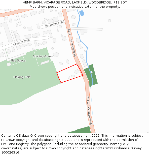 HEMP BARN, VICARAGE ROAD, LAXFIELD, WOODBRIDGE, IP13 8DT: Location map and indicative extent of plot