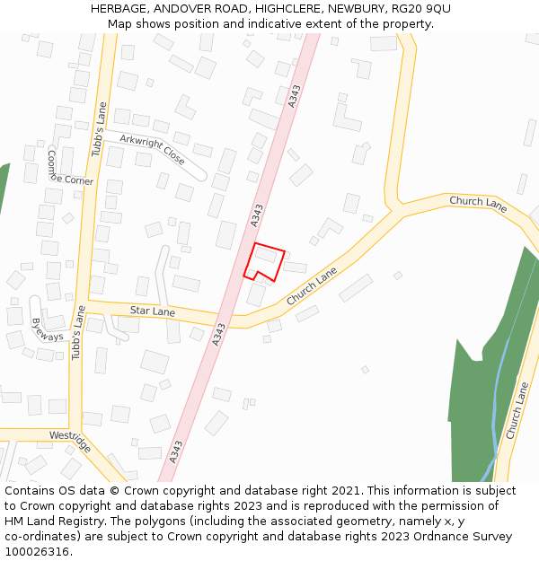 HERBAGE, ANDOVER ROAD, HIGHCLERE, NEWBURY, RG20 9QU: Location map and indicative extent of plot