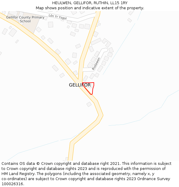 HEULWEN, GELLIFOR, RUTHIN, LL15 1RY: Location map and indicative extent of plot