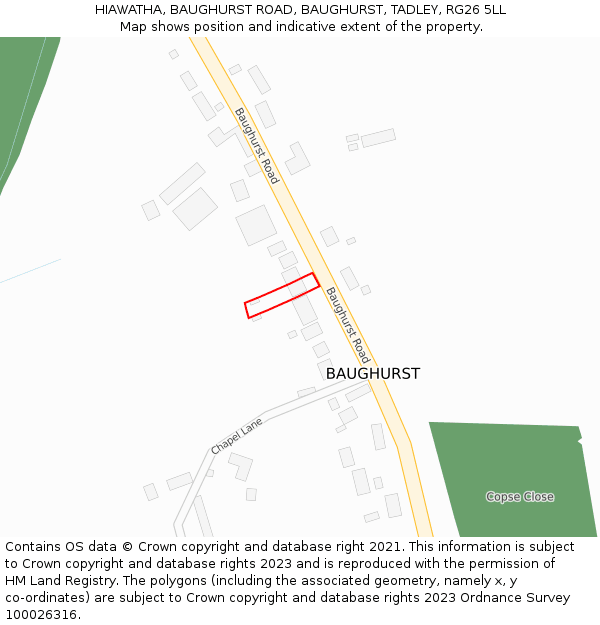 HIAWATHA, BAUGHURST ROAD, BAUGHURST, TADLEY, RG26 5LL: Location map and indicative extent of plot